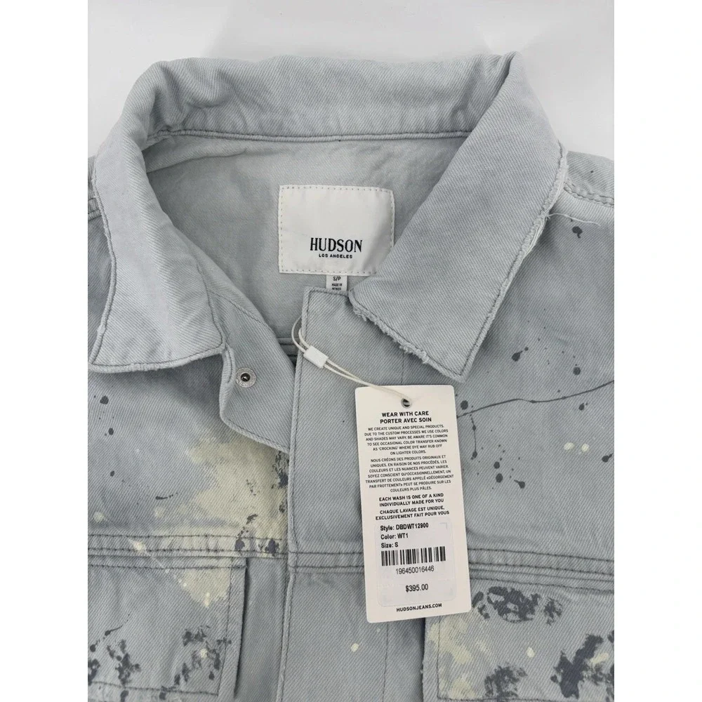 NWT Hudson Denim Trucker Jacket Sz S Streetwear Paint Splatter MSRP $395